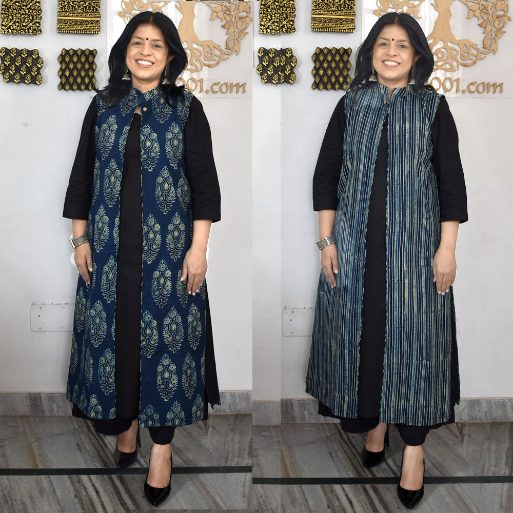 Ajrakh Hand Block Print Reversible cotton jacket - Size 38 - 44