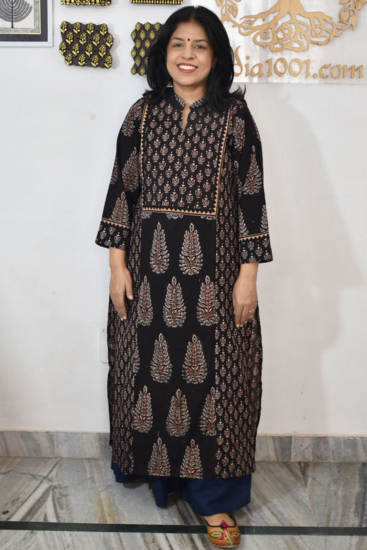 Designer Hand Block Printed Ajrakh cotton Kurta / Dress - Size 38 to 48 ( all sizes)