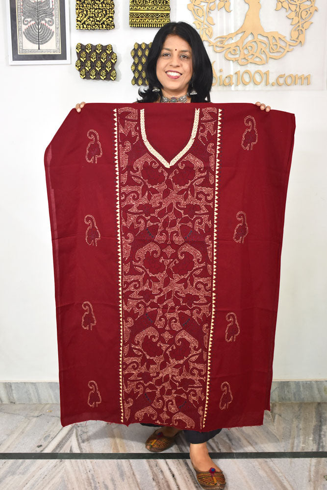 Hand Embroidered Kantha work cotton fabric - (Length 2.8 mtrs )