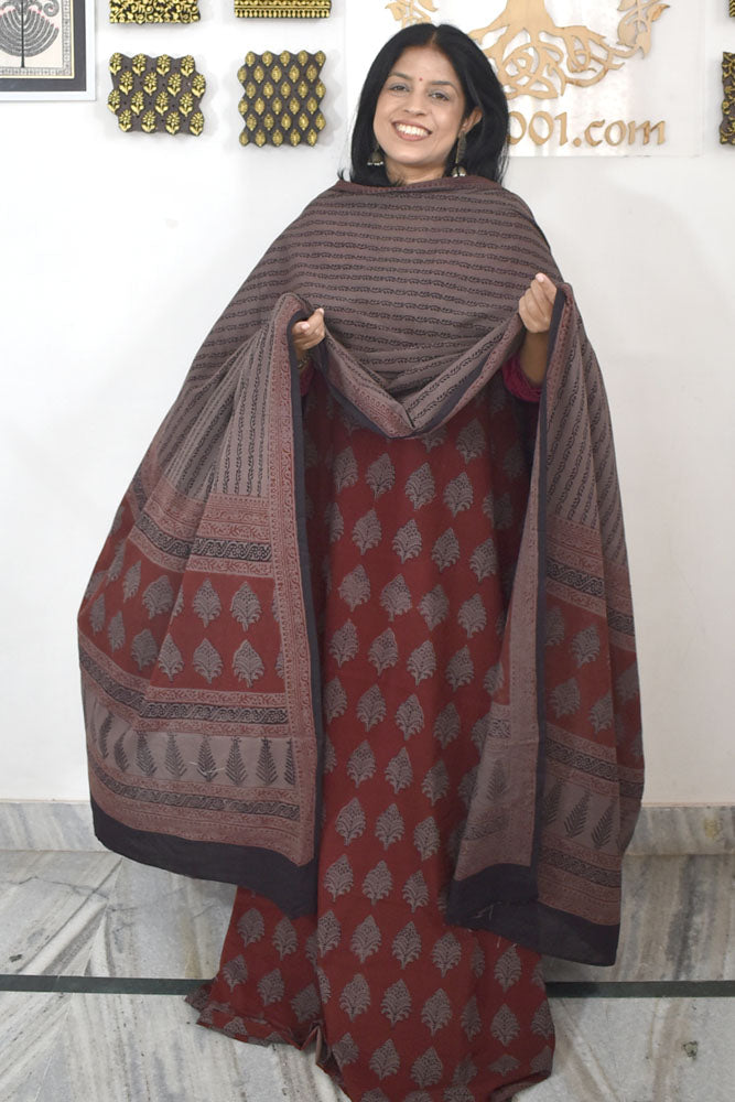 Bagh Hand Block Printed unstitched 3 pc Cotton suit fabric with block print from MP