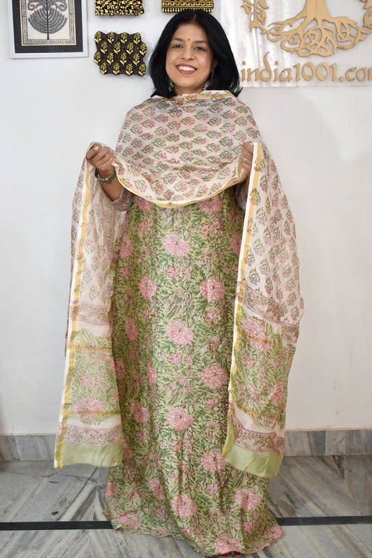 Beautiful Hand Block Printed Chanderi unstitched suit fabric