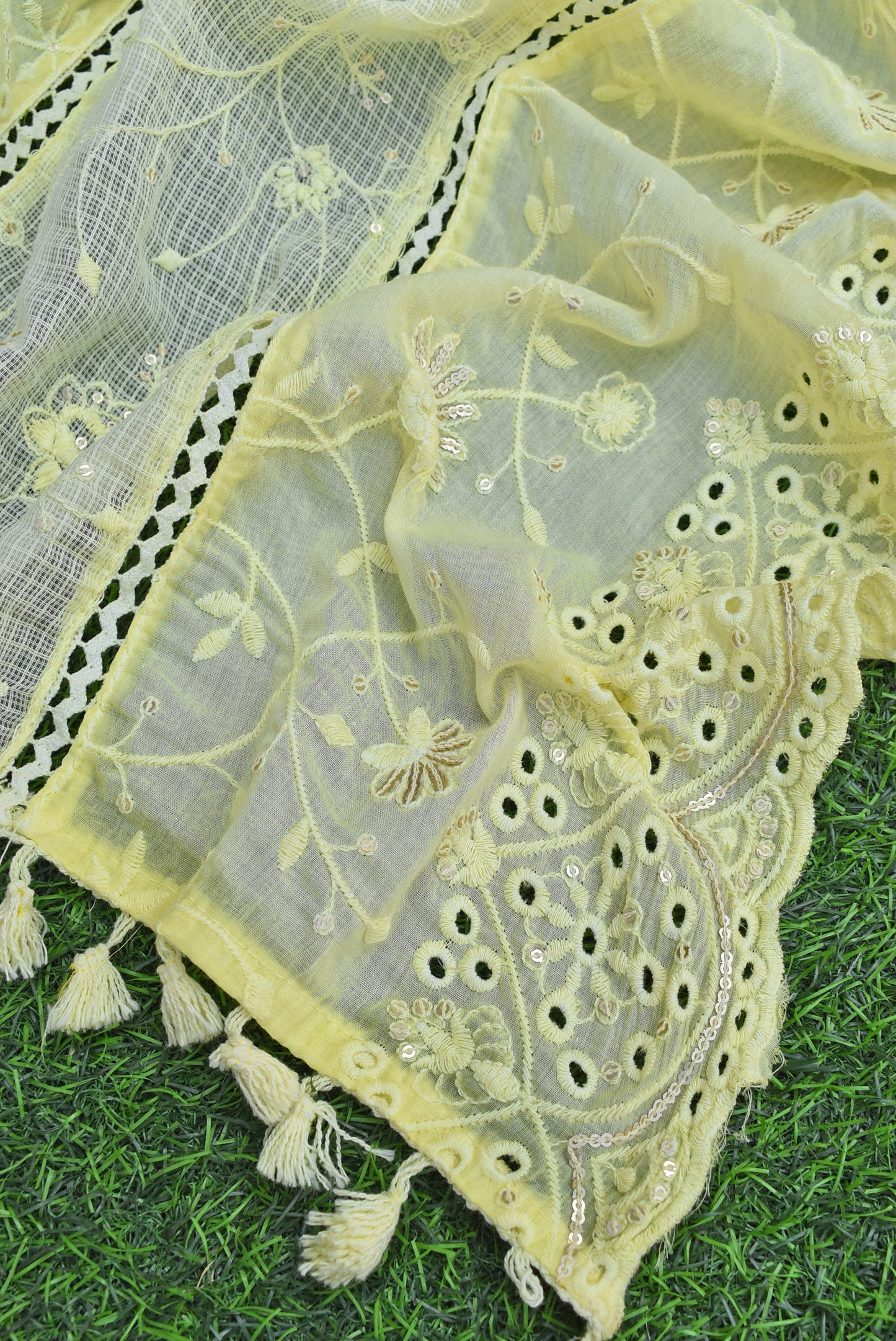 Gorgeous Embroidered Cotton and Kota Doria Dupatta with Sequin work