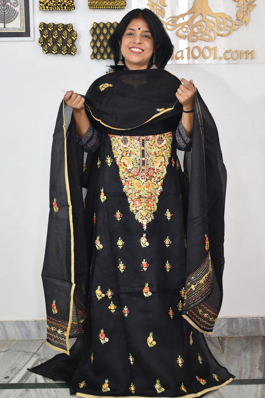 Kota Cotton Silk suit with Hand Embroidery french knot work