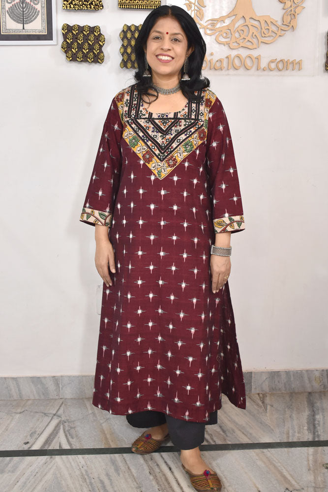 Designer Vintage Tribal patches Ikkat Kurta