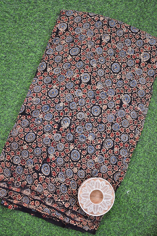 Beautiful Ajrakh Dola Silk Hand Block Print Fabric - 3 mtrs cut