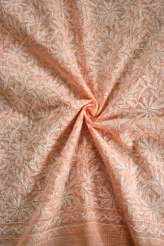 Hand Embroidered Chikankari Tepchi work Kota Doria fabric - (2.8 mtrs )
