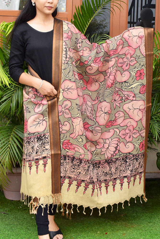 Beautiful Bangalore Cotton Silk Pen Kalamkari Dupatta