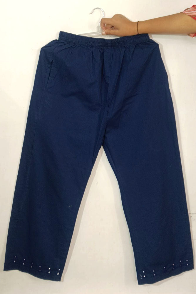 Elegant Cotton Pant With Kutch Mirror Work - Blue (Size - 38 - 46)