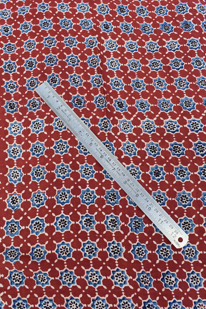 Beautiful Modal Silk Ajrakh Hand Block Print Fabric - 2.5 mtrs cut