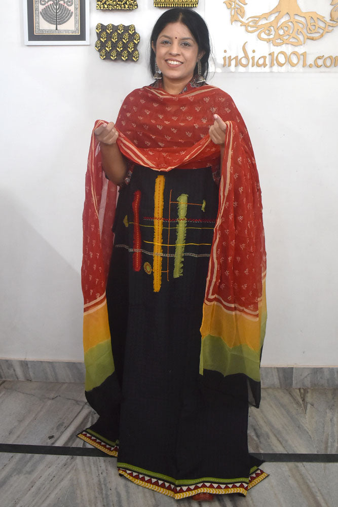 Designer Cotton Unstitched Suit Fabric with Embroidery & Chiffon dupatta