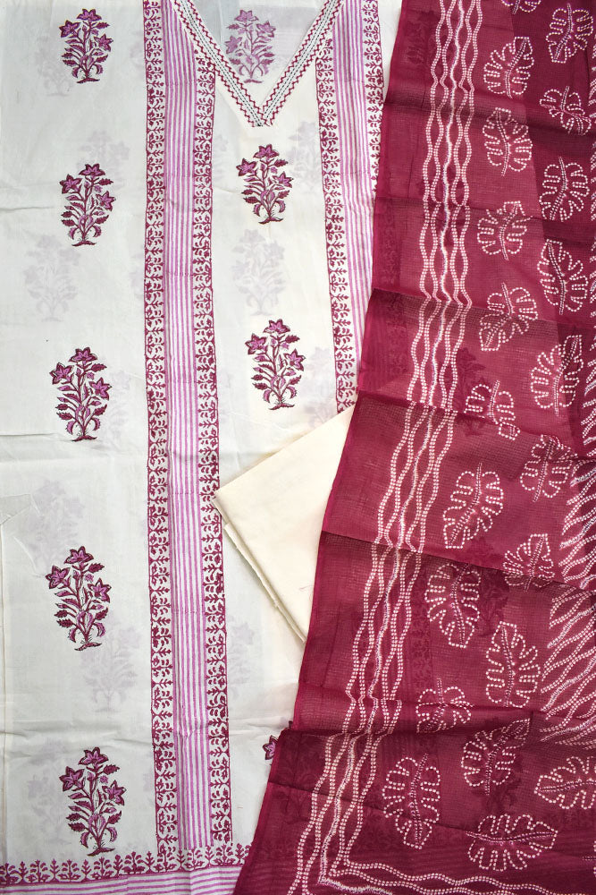 Designer Cotton suits with placement prints & Kota dupatta