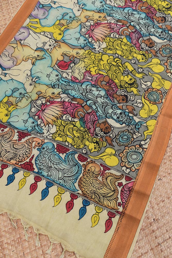 Beautiful Bangalore Cotton Silk Pen Kalamkari Dupatta