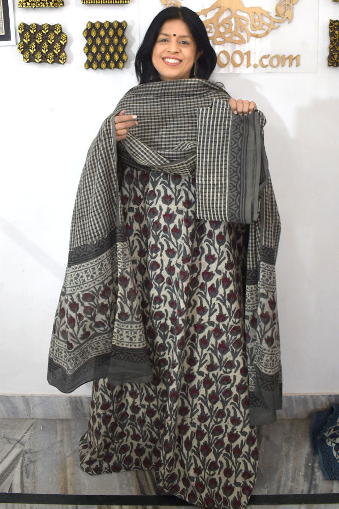 Beautiful Vanaspati Ajrakh Cotton Kurta & Cotton Dupatta with Cotton Bottom - 3 pc set