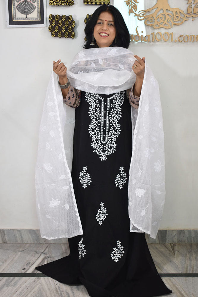 Elegant Cotton Kurta & Kota Doriya Dupatta set with Hand done Heavy Phool patti work