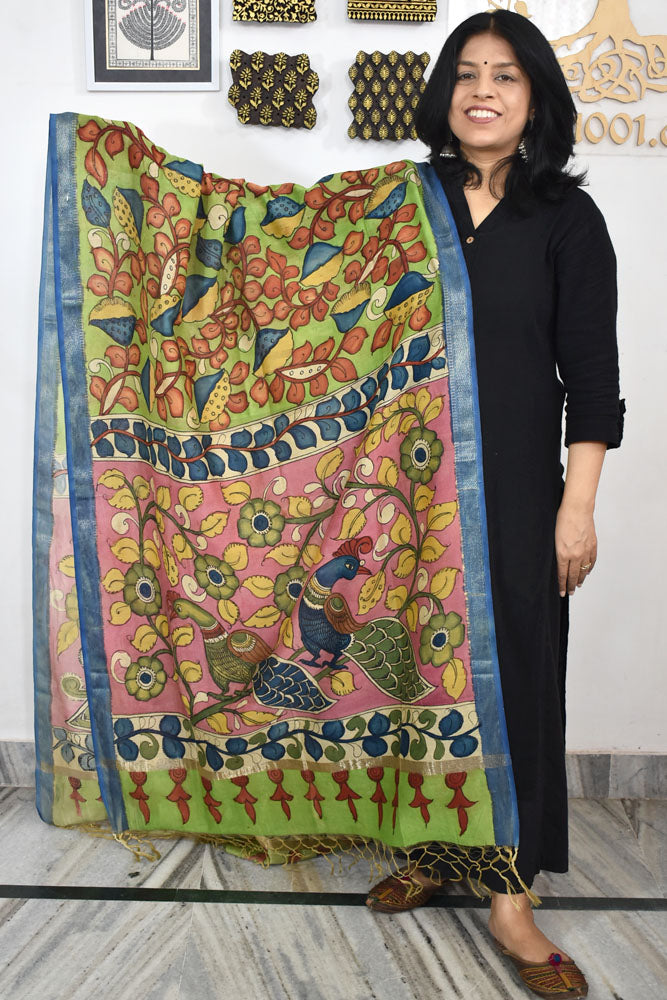 Beautiful Maheshwari Hand Painted Kalamkari Dupatta