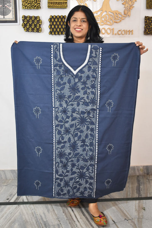 Hand Embroidered Kantha work cotton fabric - (Length 2.8 mtrs )