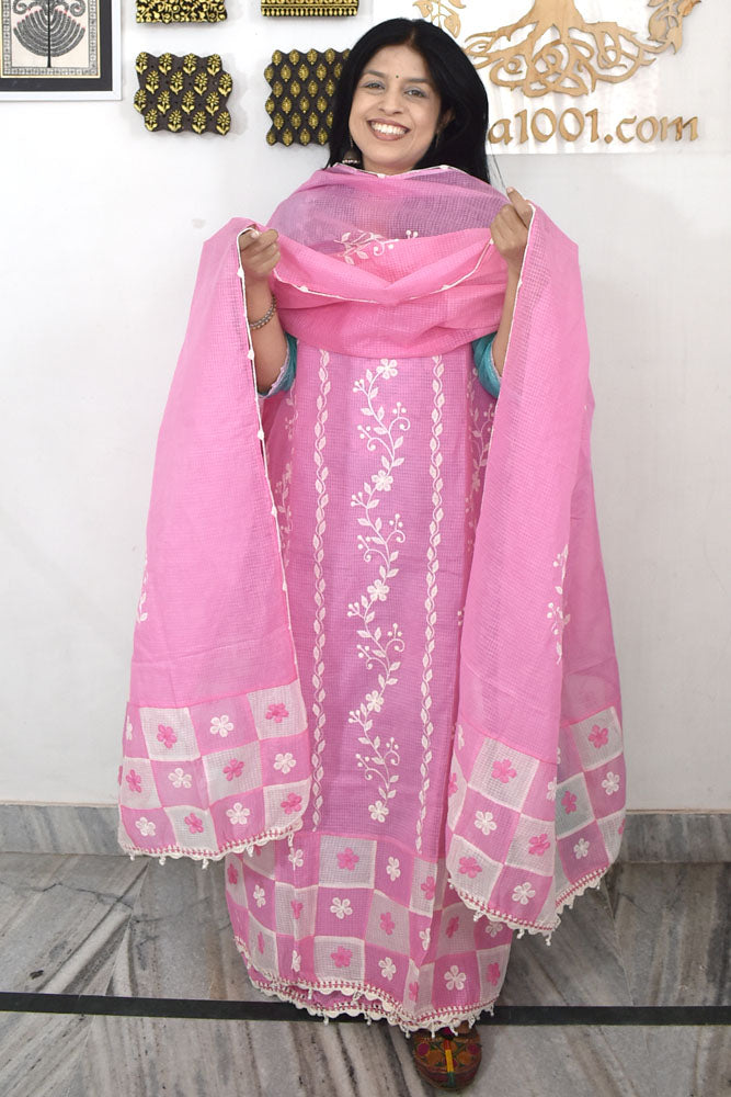 Elegant Kota Kurta & Dupatta set with Hand done Heavy Phool patti work & Cotton Bottom