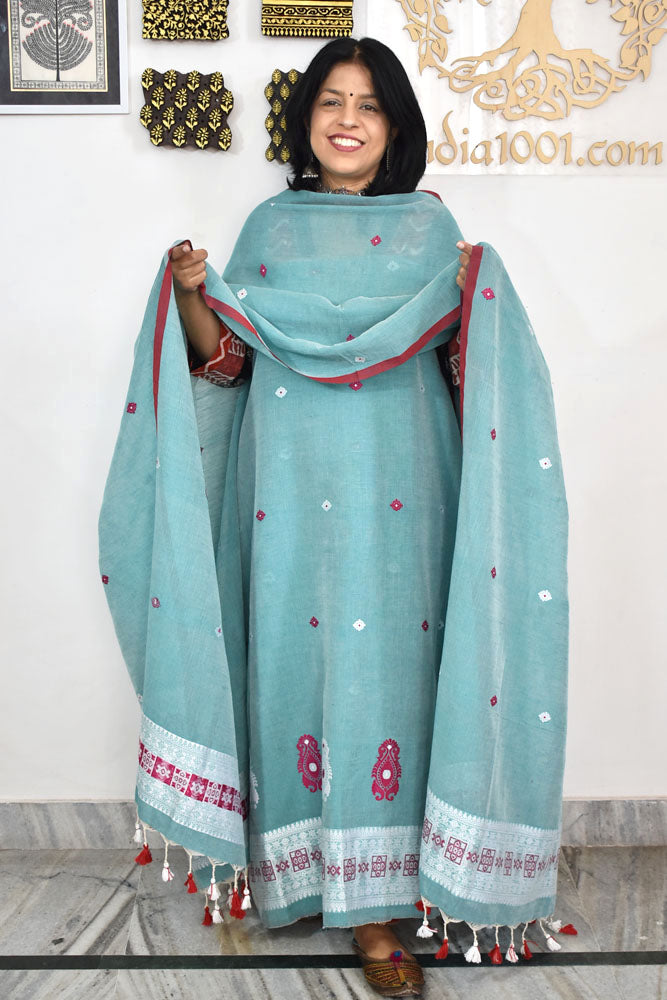 Kalakriti : Beautiful Hand Woven Soft Cotton Jamdani Kurta Fabric & Dupatta set