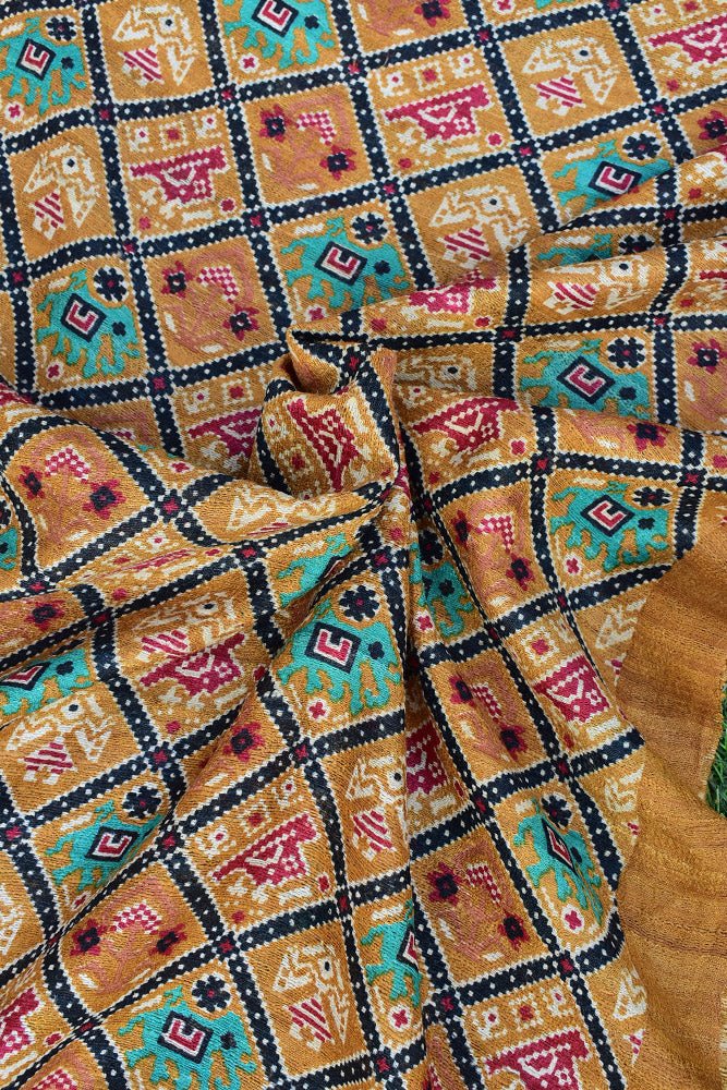 Geecha Silk Dupatta with Hand Block print with patola inspired print