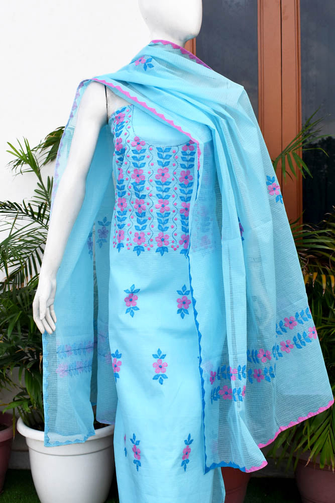 Elegant Kota Unstitched Kurta & Dupatta set with Hand done Phool patti work