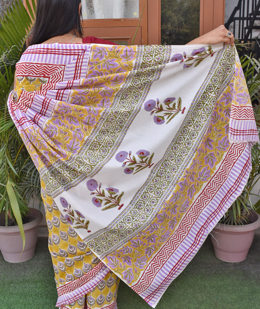 Beautiful Sanganer Hand Block Print Soft Cotton Saree