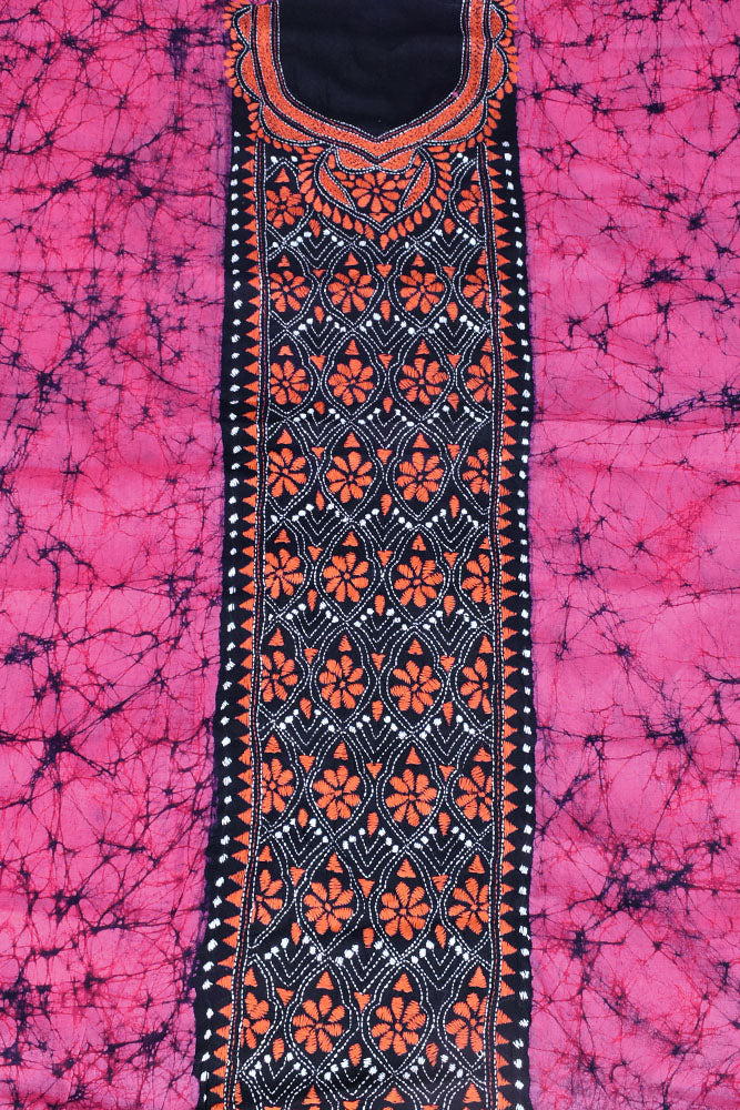 Hand crafted Batik & Kantha work cotton fabric - (Length 2.5 mtrs, )