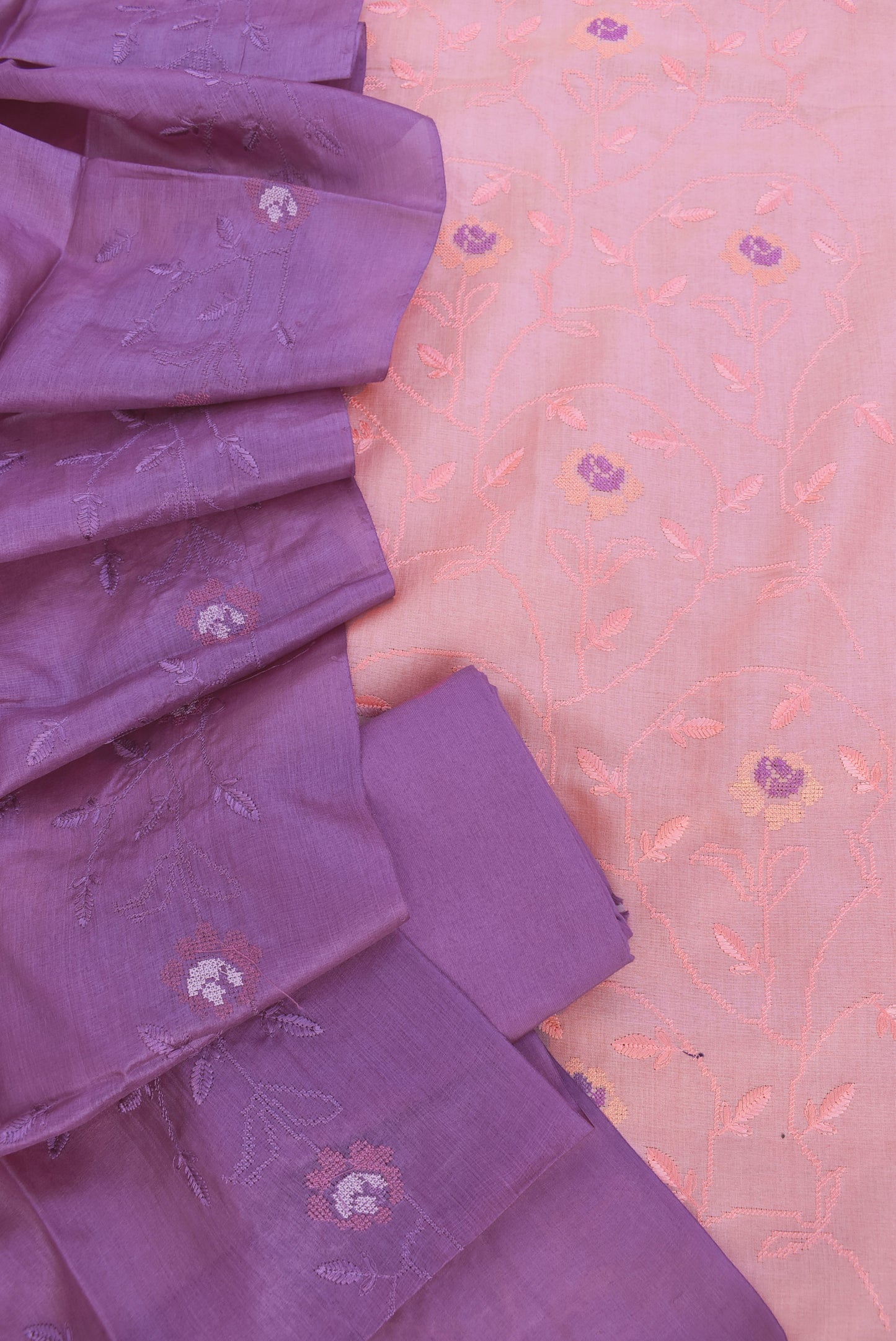 Elegant Tussar Silk Unstitched suit with Embroidered Kurta and Dupatta & blended silk bottom