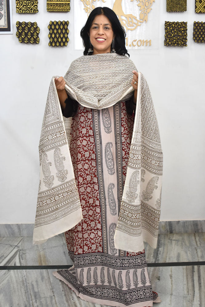 Bagh Hand Block Printed unstitched 3 pc Cotton suit fabric from MP