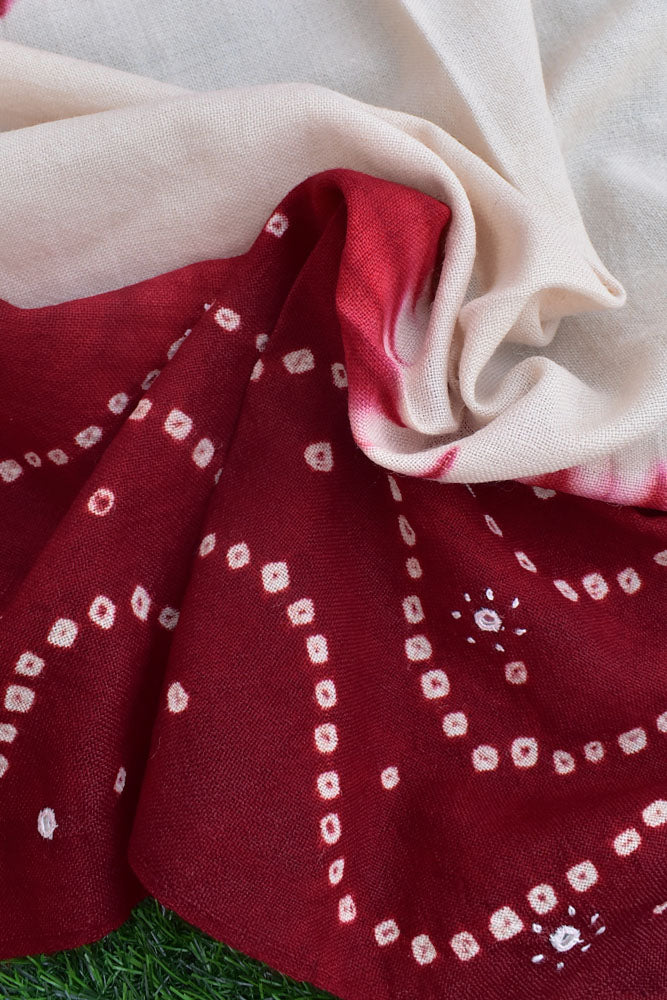 Kutch Handwoven Mirror Work Bandhani Pure Wool Shawl