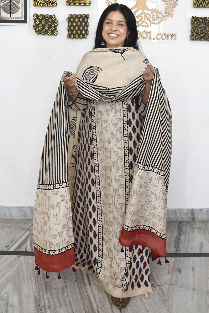 Designer Ajrakh Muslin Unstitched suit with Ajrakh Muslin Dupatta- 2 piece set