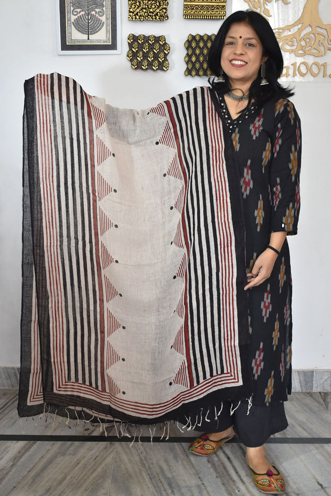 Elegant Hand Block Printed Pure Linen dupatta