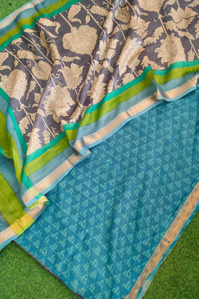 Beautiful Hand Block Printed Maheshwari Kurta with Hand Painted Kalamkari Dupatta & Cotton Bottom