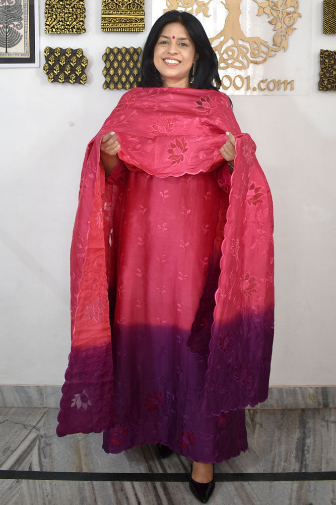Beautiful Embroidered Cotton Chanderi Suit With Cut Work