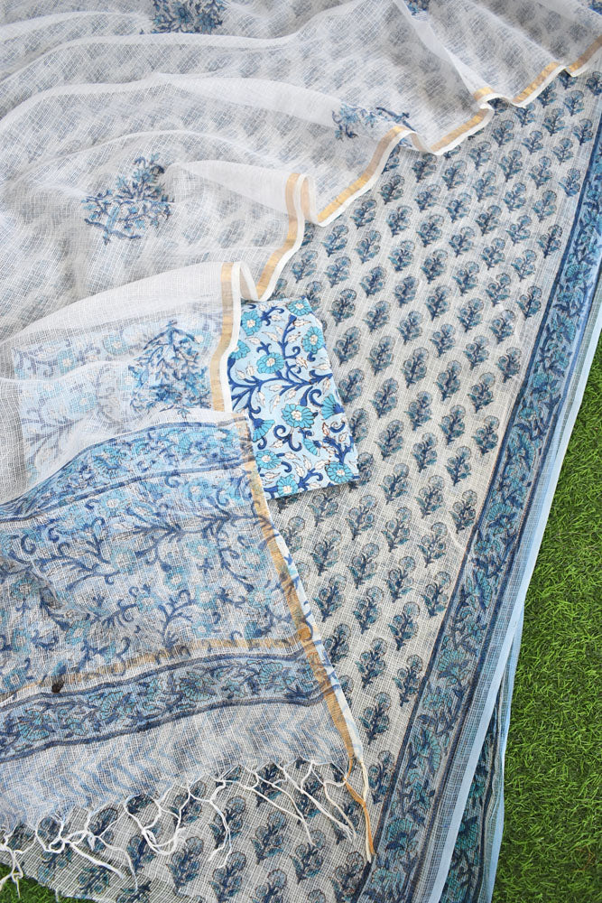 Beautiful Kota Doria cotton suit with Block print