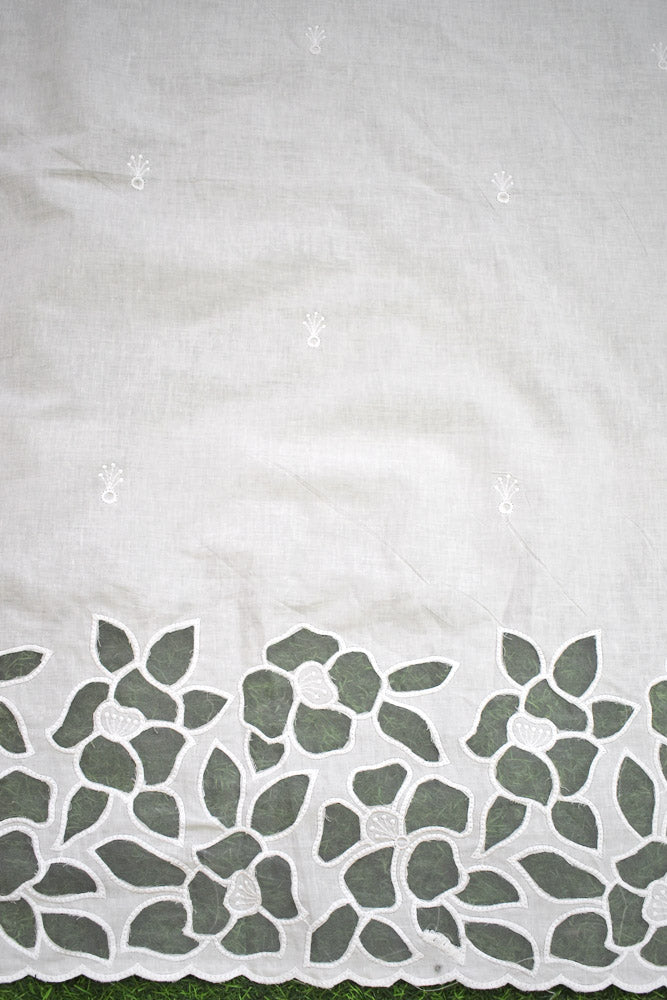 Beautiful cotton ( bottom) fabric with cut work & embroidery - 2.5 mtrs - color White - dyeable