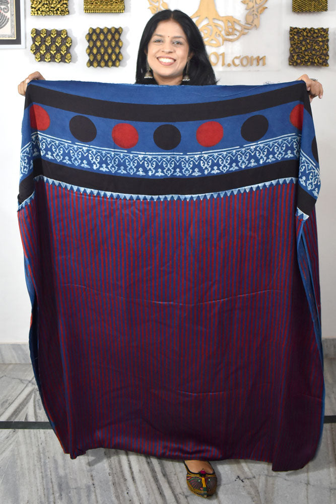 Designer Modal Silk Ajrakh Hand Block Print Kurta Fabric - 2.5 mtrs cut