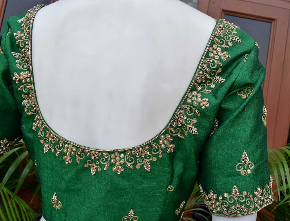 Hand Embroidered Zardozi, Dabka & Sequin work Blouse on Art Silk Fabric - Size 40, 42 ( has margins for Size Extension))