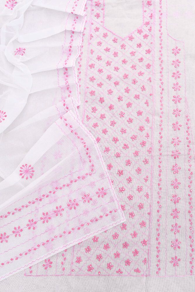 Elegant Kota Unstitched Kurta & Dupatta set with Hand done Phool patti work