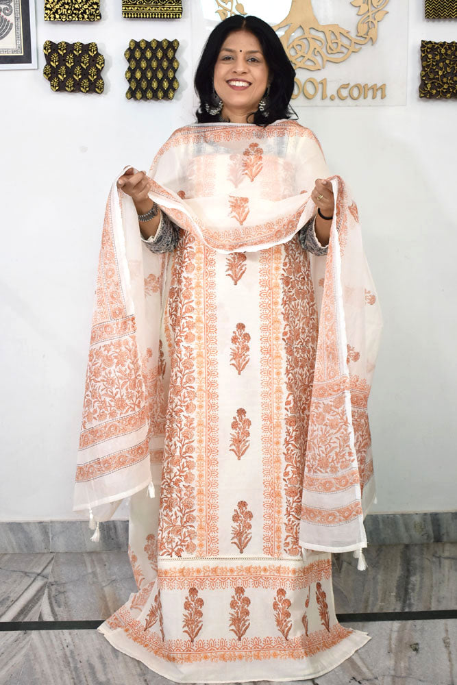 Beautiful Handwoven Cotton suit with Hand block printed Chanderi Dupatta