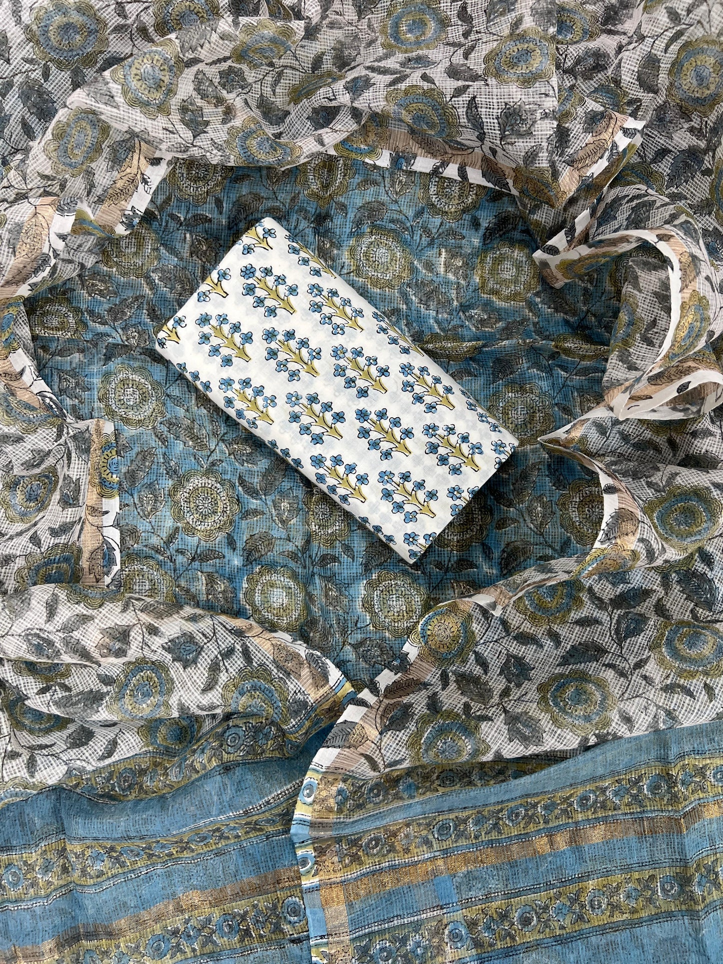 Beautiful Hand Block printed Kota Doria cotton suit