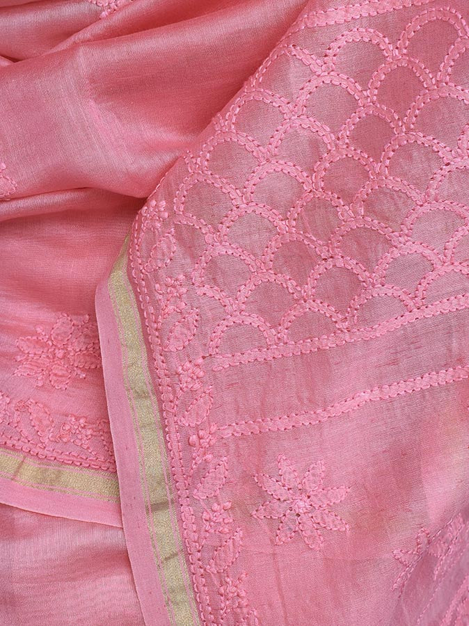 Elegant Ombre-Dyed Chanderi Silk Cotton Saree with Lucknowi Chikankari work