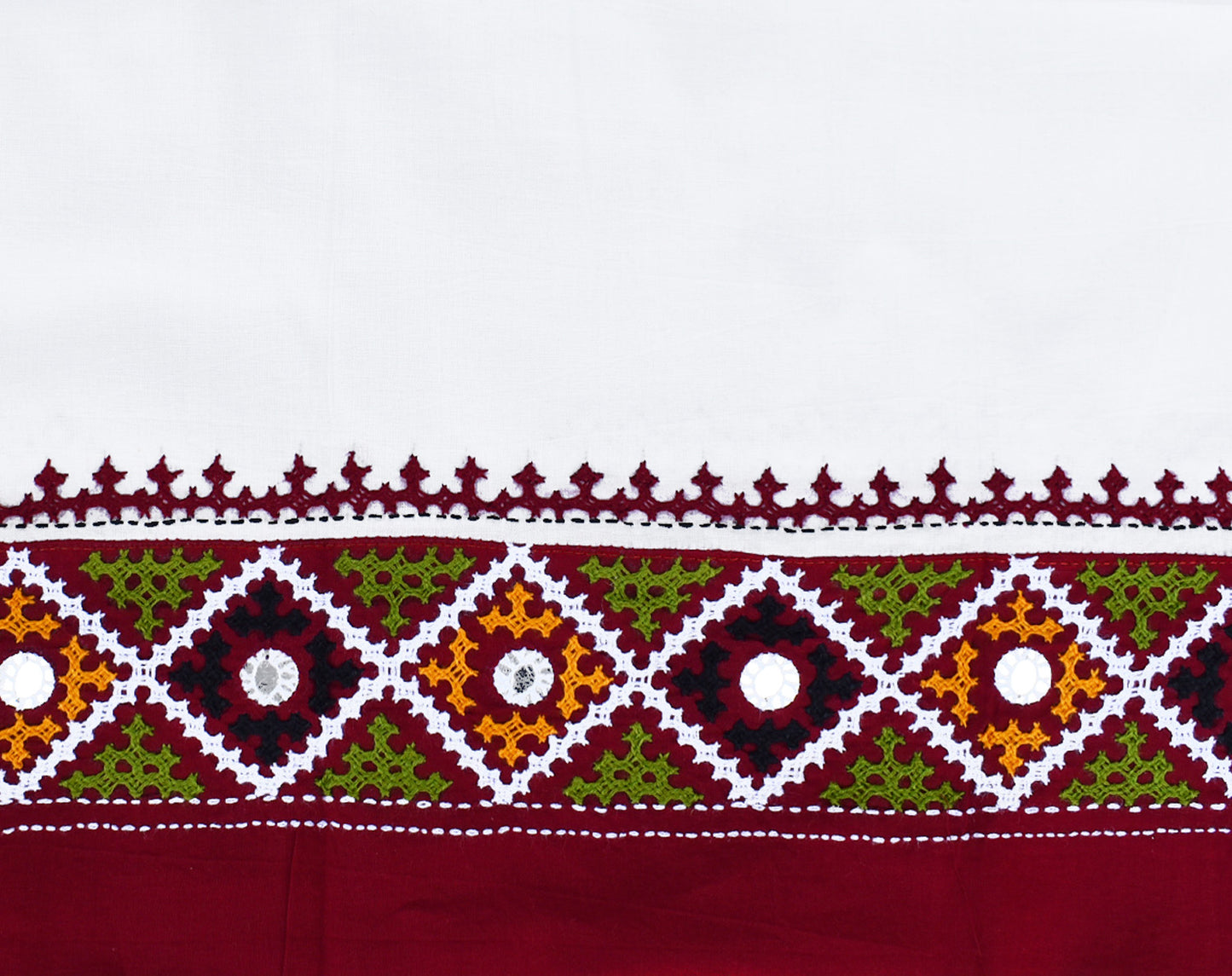 Cotton Blouse fabric with Bengal Hand Embroidery work in Kutch mirror work style