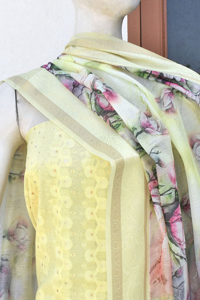 Beautiful Banarasi suit with woven bootis and Digital print dupatta