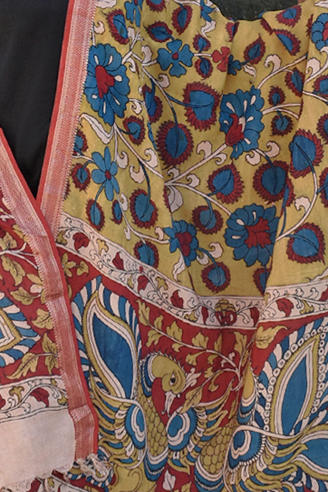 Bhavya : Beautiful Bangalore Cotton Silk Hand Painted Kalamkari Dupatta