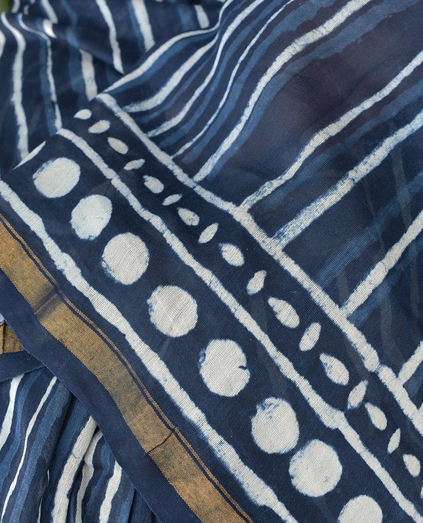 Indigo Diaries : Elegant Hand Block Printed Dabu Indigo Chanderi Saree