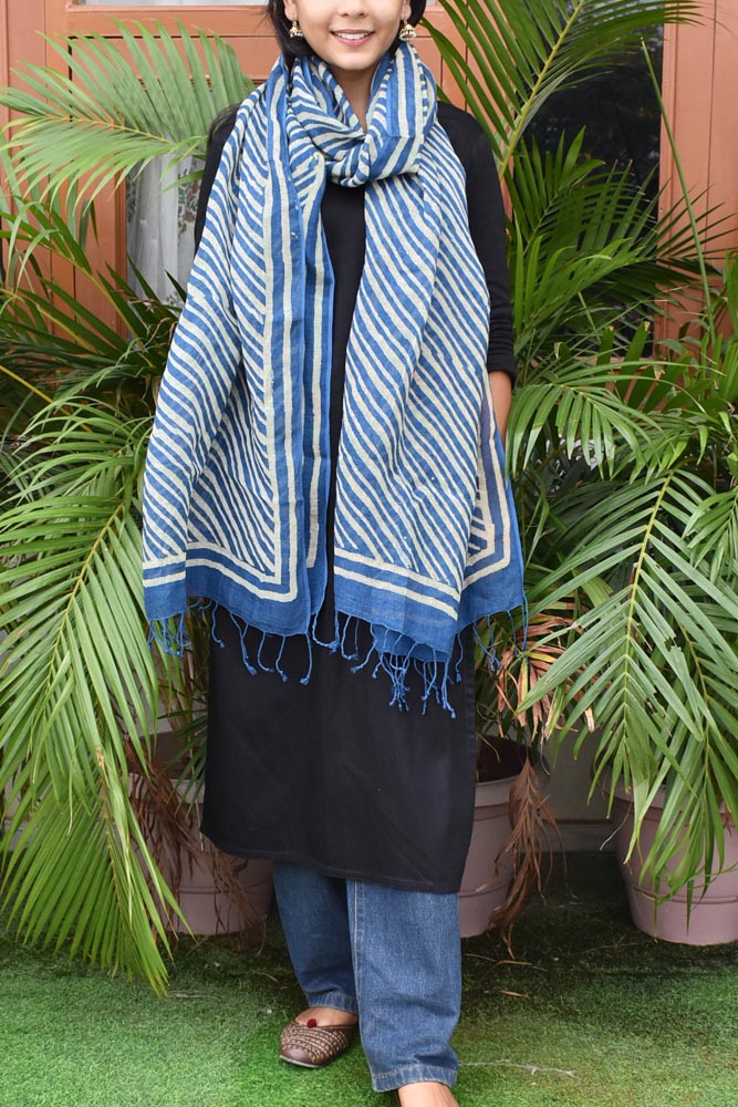 Elegant Hand Block Printed Pure Linen dupatta