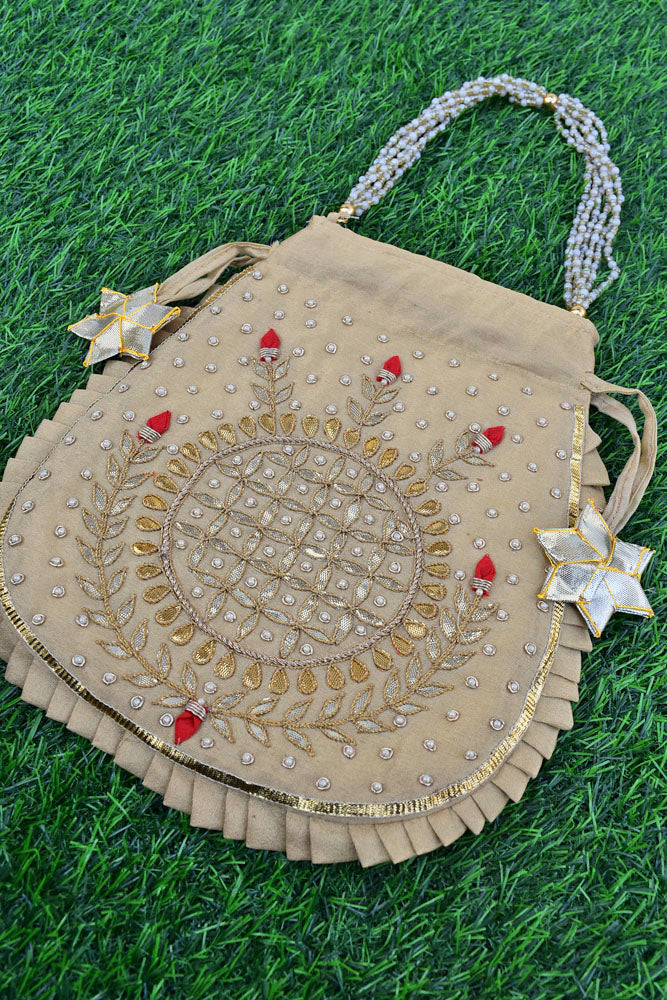 HAND GOTA PATTI & DABKA WORK SILK BLEND POTLI BAG FOR GIVEAWAYS FOR WOMEN / RETURN GIFTS & FAVOURS FOR GUESTS