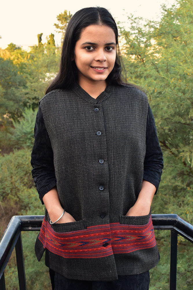 Handwoven Himalayan Wool Jacket with Satin silk inner lining - size 42 , 44