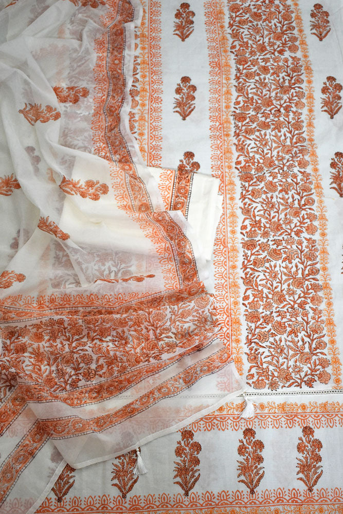 Beautiful Handwoven Cotton suit with Hand block printed Chanderi Dupatta