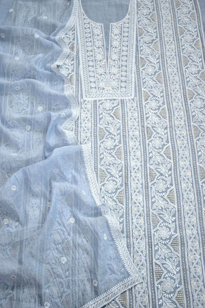 Gorgeous Mul Chanderi Kurta fabric & Dupatta set with embroidery